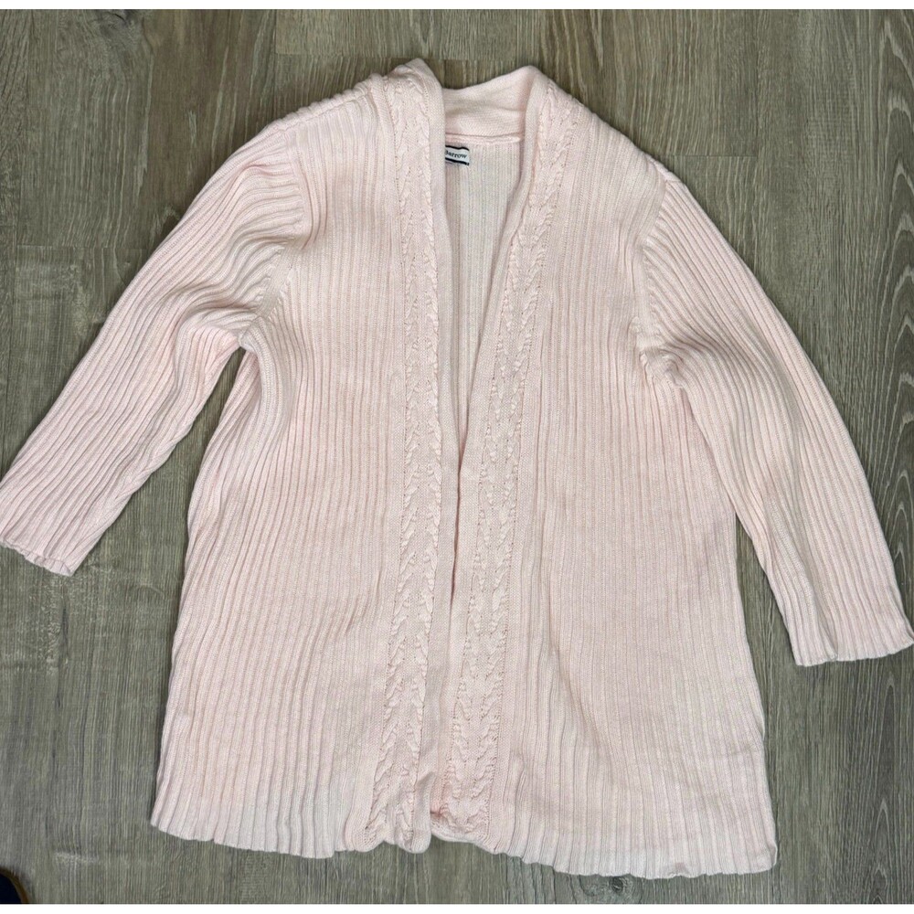 Croft & Barrow Open Cardigan Sweater Large Pink 3/4 Sleeve Cozy 100% Cotton Knit